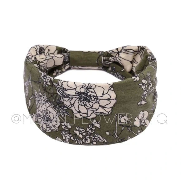 Green Boho Floral Headband - Picture 2 of 11